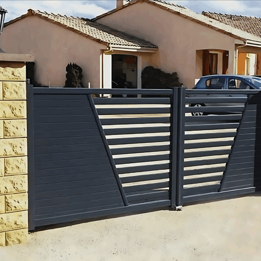 Porti de aluminiu porti batante cu panou fix si lamele